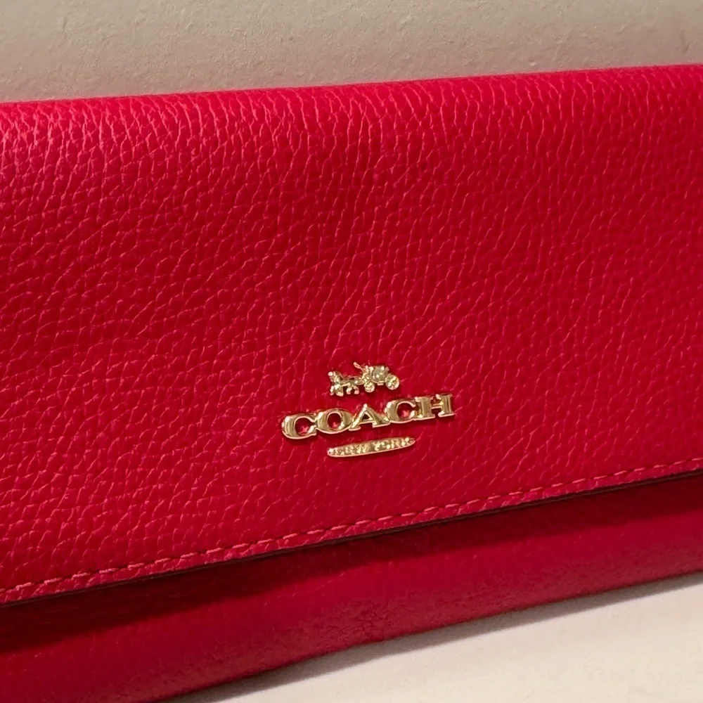 Coach Cherry Red and Gold Soft Leather Trifold